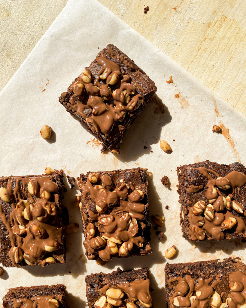 Fudgy Brownies With Salted Peanuts