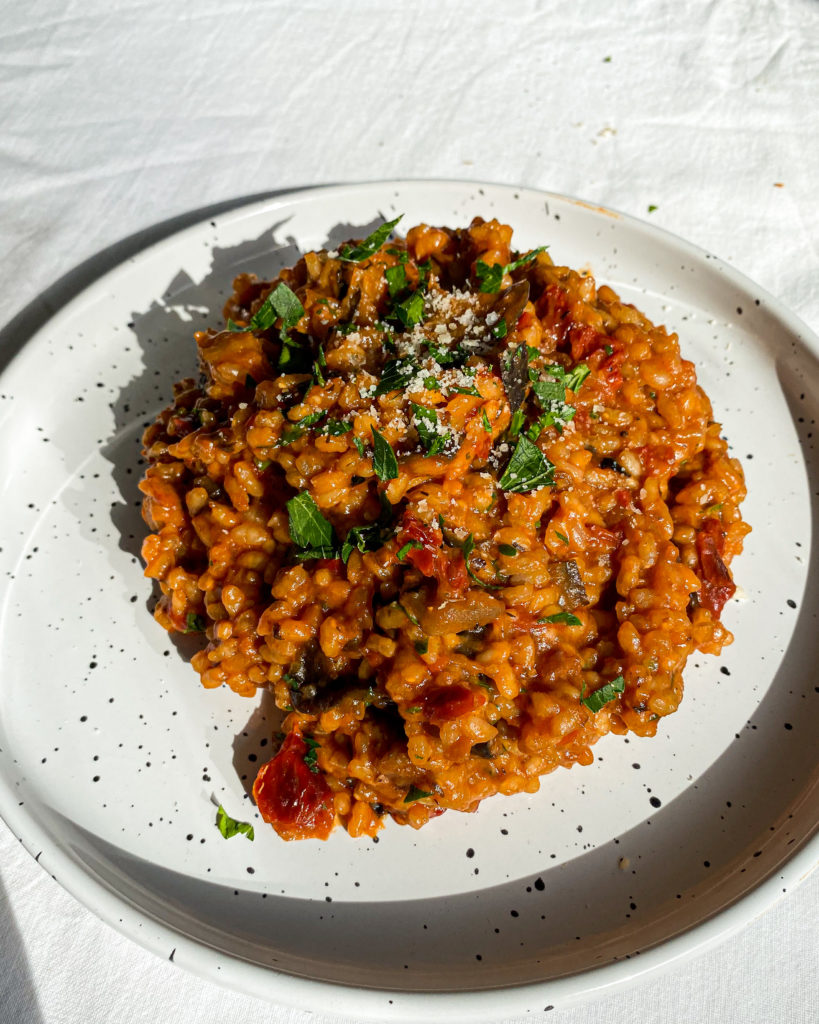 Risotto With Grilled Eggplant And Dried Tomatoes