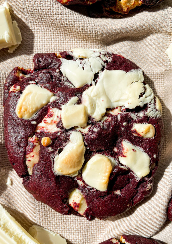 Dark Red Velvet Cookies With Melting Chocolate