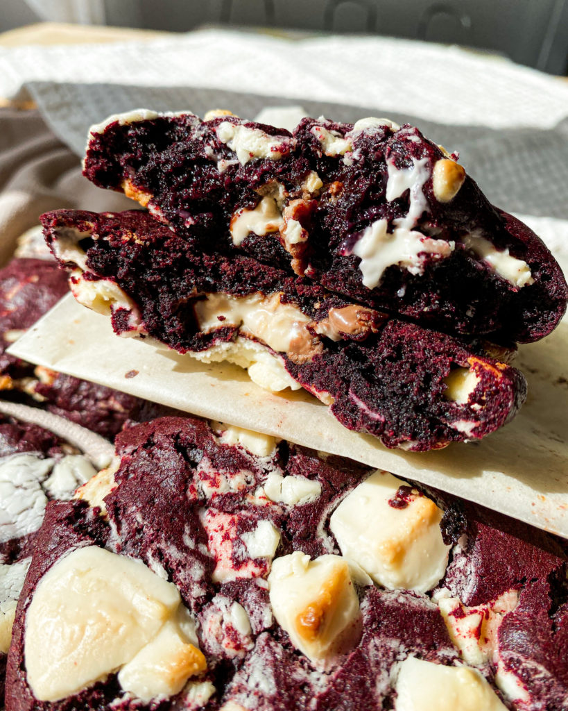 Dark Red Velvet Cookies With Melting Chocolate
