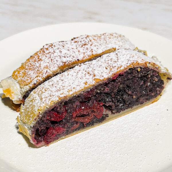 Cherry and Poppy seed Strudel made of Puff pastry